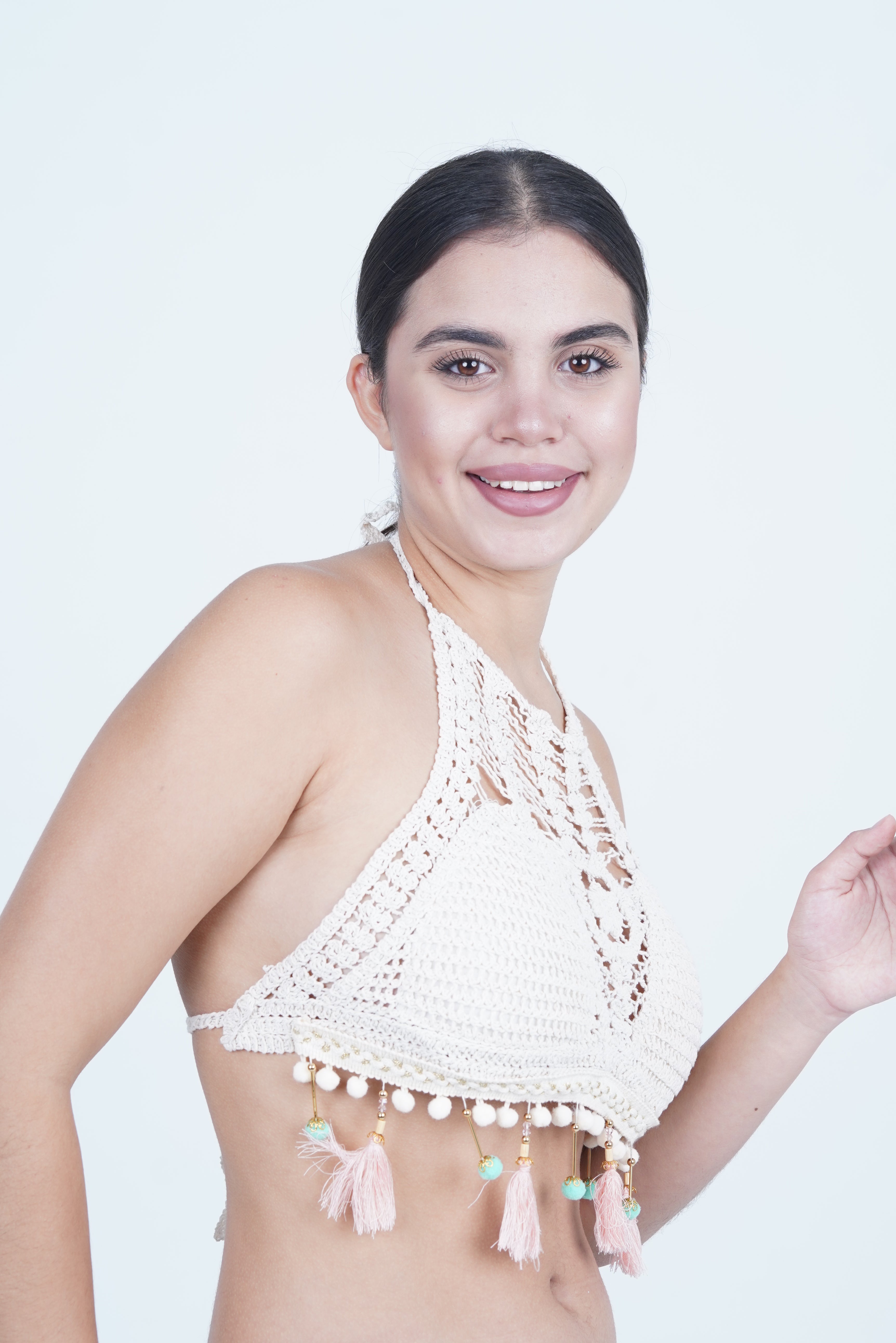 AXTZH Boho-Inspired Crochet Beachwear Crop Top for Women Perfect for Vacations and Poolside Looks X0169-WHITE2-BW1PBL