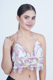 AXTZH Women’s Crochet-Inspired Sexy Beachwear Top with Delicate Detailing and Fringe Accents X0169-ASSTD2-BW1PBL