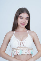AXTZH Boho-Inspired Crochet Beachwear Crop Top for Women Perfect for Vacations and Poolside Looks X0169-WHITE5-BW1PBL
