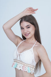 AXTZH Boho-Inspired Crochet Beachwear Crop Top for Women Perfect for Vacations and Poolside Looks X0169-WHITE5-BW1PBL