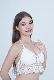 AXTZH Boho-Inspired Crochet Beachwear Crop Top for Women Perfect for Vacations and Poolside Looks X0169-WHITE5-BW1PBL