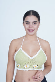 AXTZH Summer-Ready Crochet Beachwear for Women Featuring Daisy Detailing and Adjustable Neck Tie X0169-TGREEN-BW1PBL