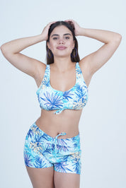 AXTZH 3-Piece Swimwear Set with Bikini, Matching Bottoms, and Sheer Hooded Cover-Up X1009-TGRPR-3PS