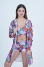 AXTZH 3-Piece Swimwear Set with Bikini, Matching Bottoms, and Sheer Hooded Cover-Up X1009-PINPR-3PS