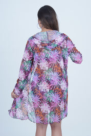 AXTZH 3-Piece Swimwear Set with Bikini, Matching Bottoms, and Sheer Hooded Cover-Up X1009-PINPR-3PS