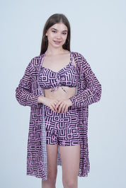 AXTZH Chic and Modern Swimwear Ensemble with Coordinated Pieces for Poolside and Beachwear X8859-PINPR-3PS