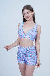 AXTZH Stylish 3-Piece Swimwear Set for Women with Coordinating Top, Shorts, and Breezy Cover-Up X0098-BLUPR-3PS