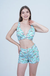 AXTZH Stylish 3-Piece Swimwear Set for Women with Coordinating Top, Shorts, and Breezy Cover-Up X0098-IRSPR-3PS