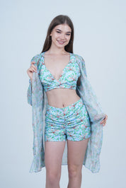 AXTZH Stylish 3-Piece Swimwear Set for Women with Coordinating Top, Shorts, and Breezy Cover-Up X0098-IRSPR-3PS