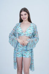 AXTZH Stylish 3-Piece Swimwear Set for Women with Coordinating Top, Shorts, and Breezy Cover-Up X0098-IRSPR-3PS