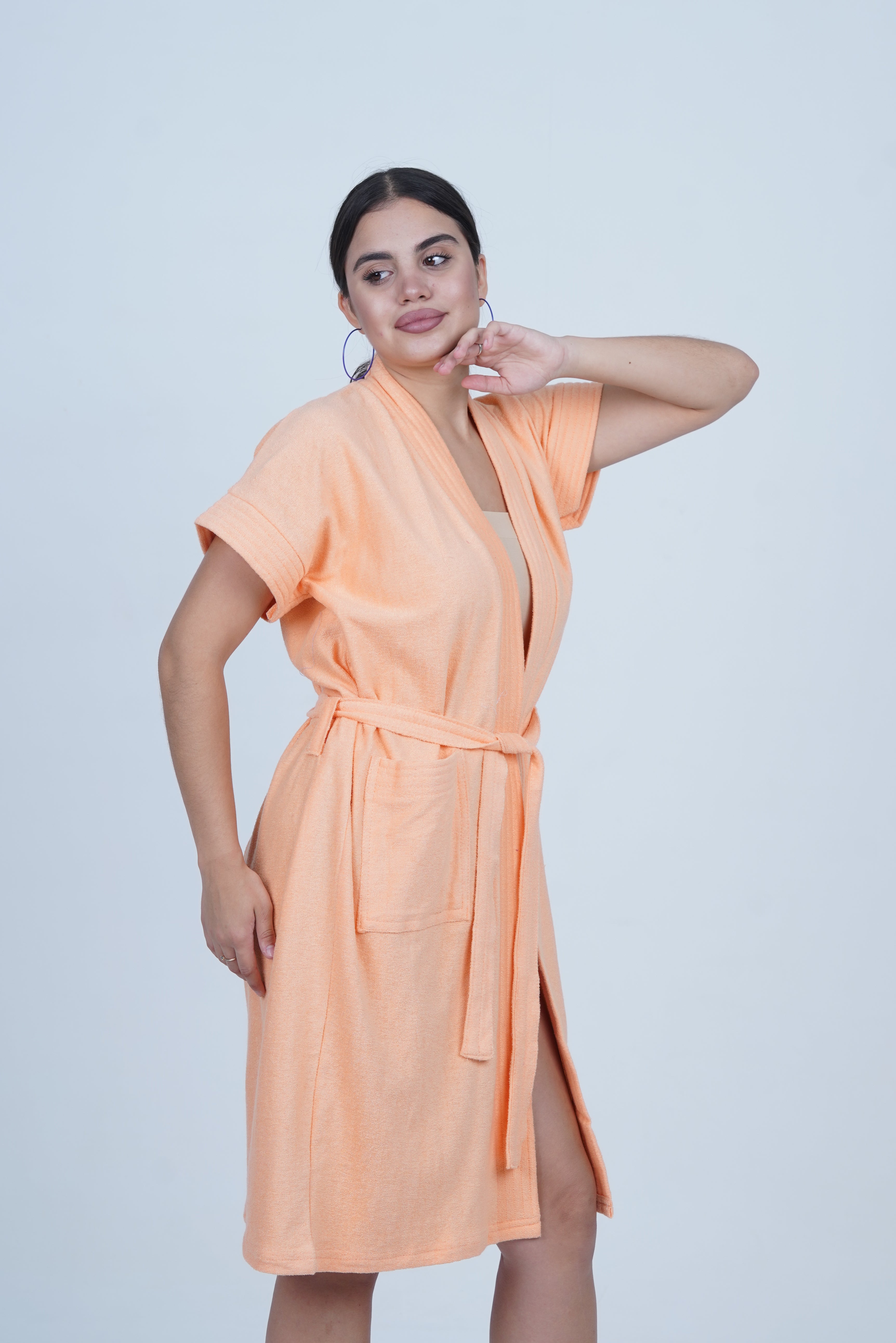 AXTZH Effortless and Sexy Towel Nightwear for Women with Adjustable Tie and Relaxed Fit XBROBEPRCOT-PEACH
