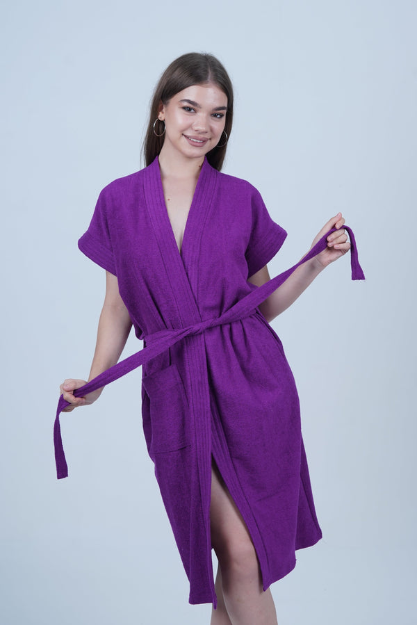AXTZH Effortless and Sexy Towel Nightwear for Women with Adjustable Tie and Relaxed Fit XBROBEPRCOT-DPURPLE