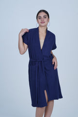 AXTZH Effortless and Sexy Towel Nightwear for Women with Adjustable Tie and Relaxed Fit XBROBEPRCOT-NAVY