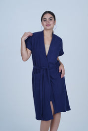 AXTZH Effortless and Sexy Towel Nightwear for Women with Adjustable Tie and Relaxed Fit XBROBEPRCOT-NAVY