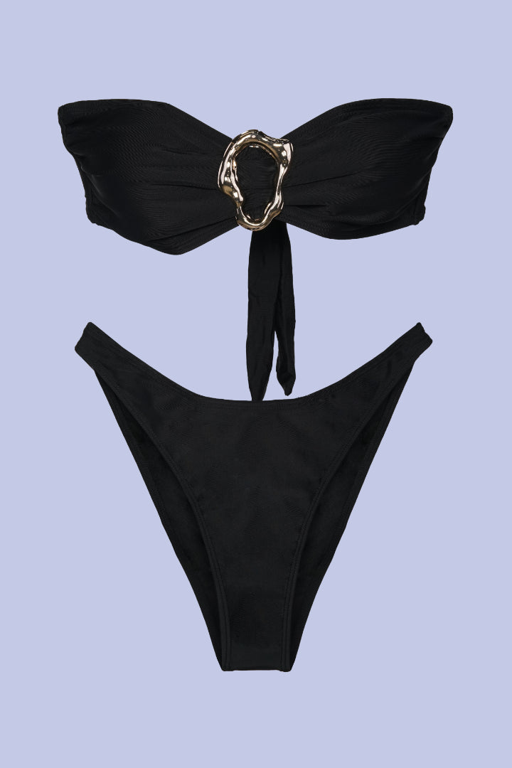 AXTZH 3-Piece Bandeau Bikini Set with Sheer Cover-Up SWIM WEAR X0877-BLACK-3PB