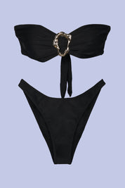 AXTZH 3-Piece Bandeau Bikini Set with Sheer Cover-Up SWIM WEAR X0877-BLACK-3PB