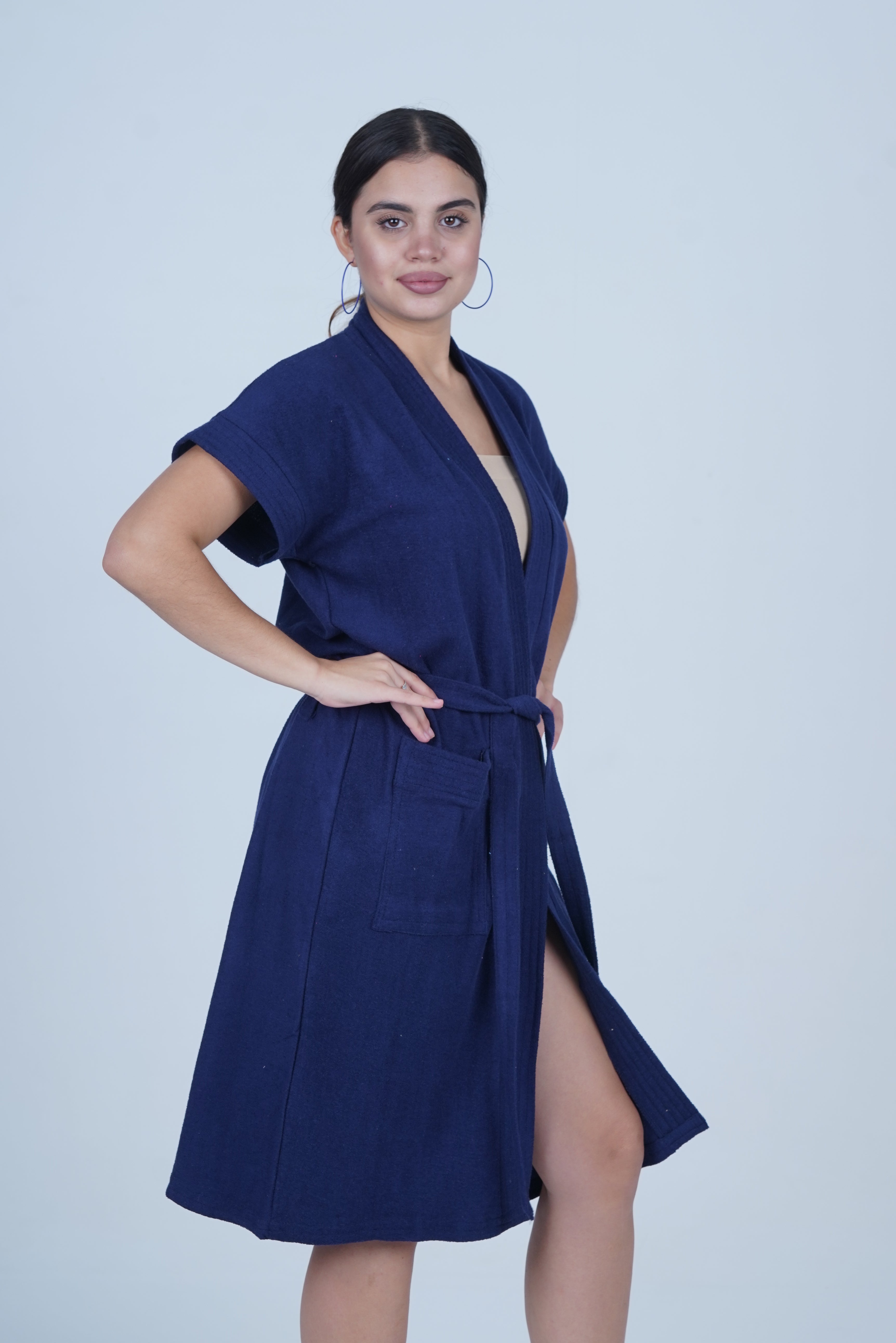 AXTZH Effortless and Sexy Towel Nightwear for Women with Adjustable Tie and Relaxed Fit XBROBEPRCOT-NAVY