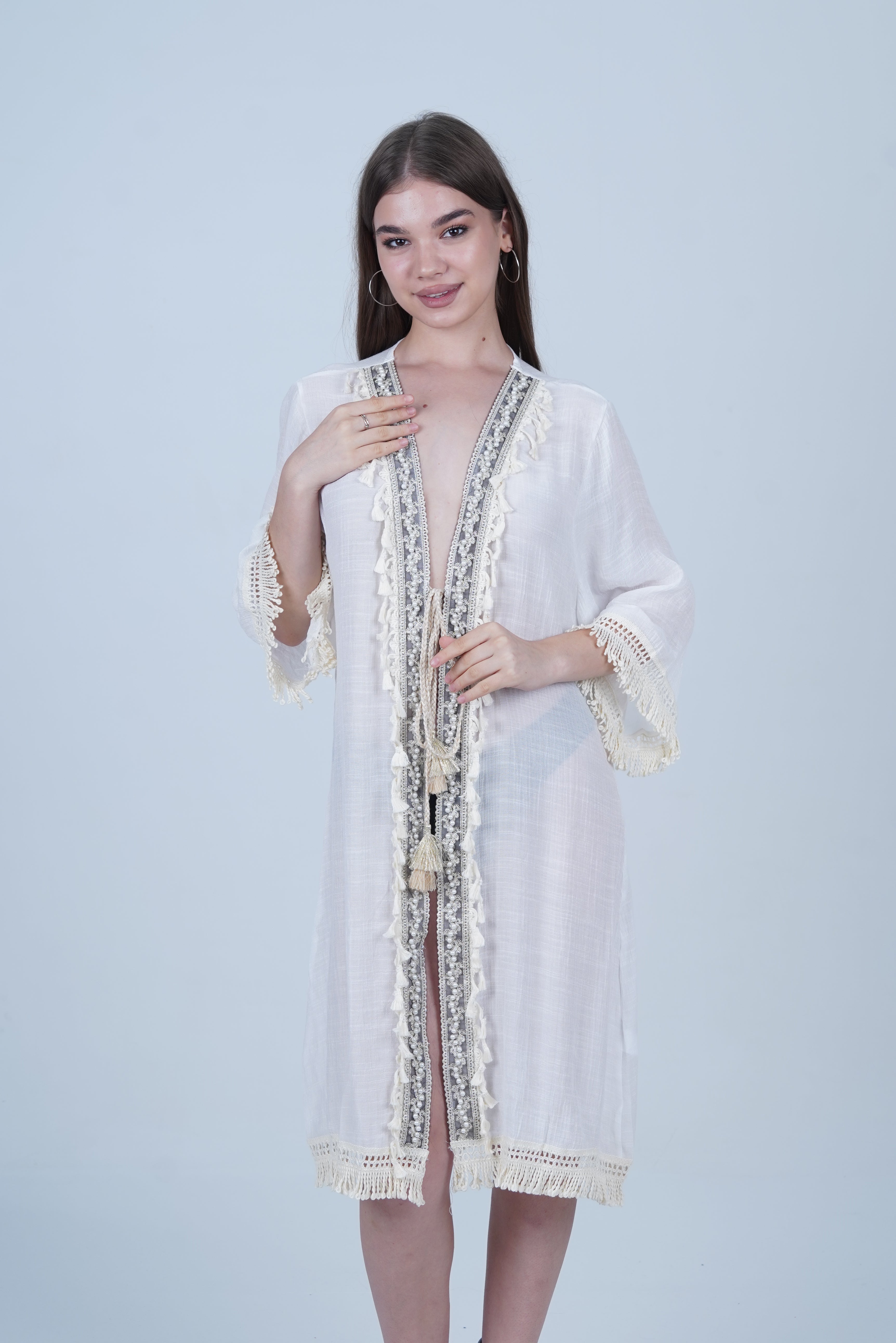 AXTZH  Lightweight Resort Cover-Up Featuring Crochet Detailing and Breezy Fit X4511-IVORY-SNGA2