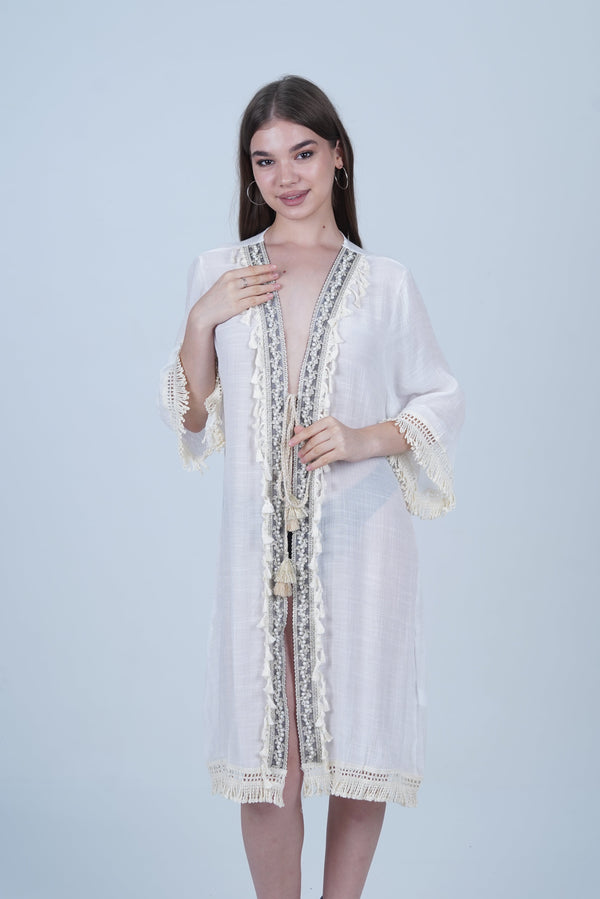 AXTZH  Lightweight Resort Cover-Up Featuring Crochet Detailing and Breezy Fit X4511-IVORY-SNGA2