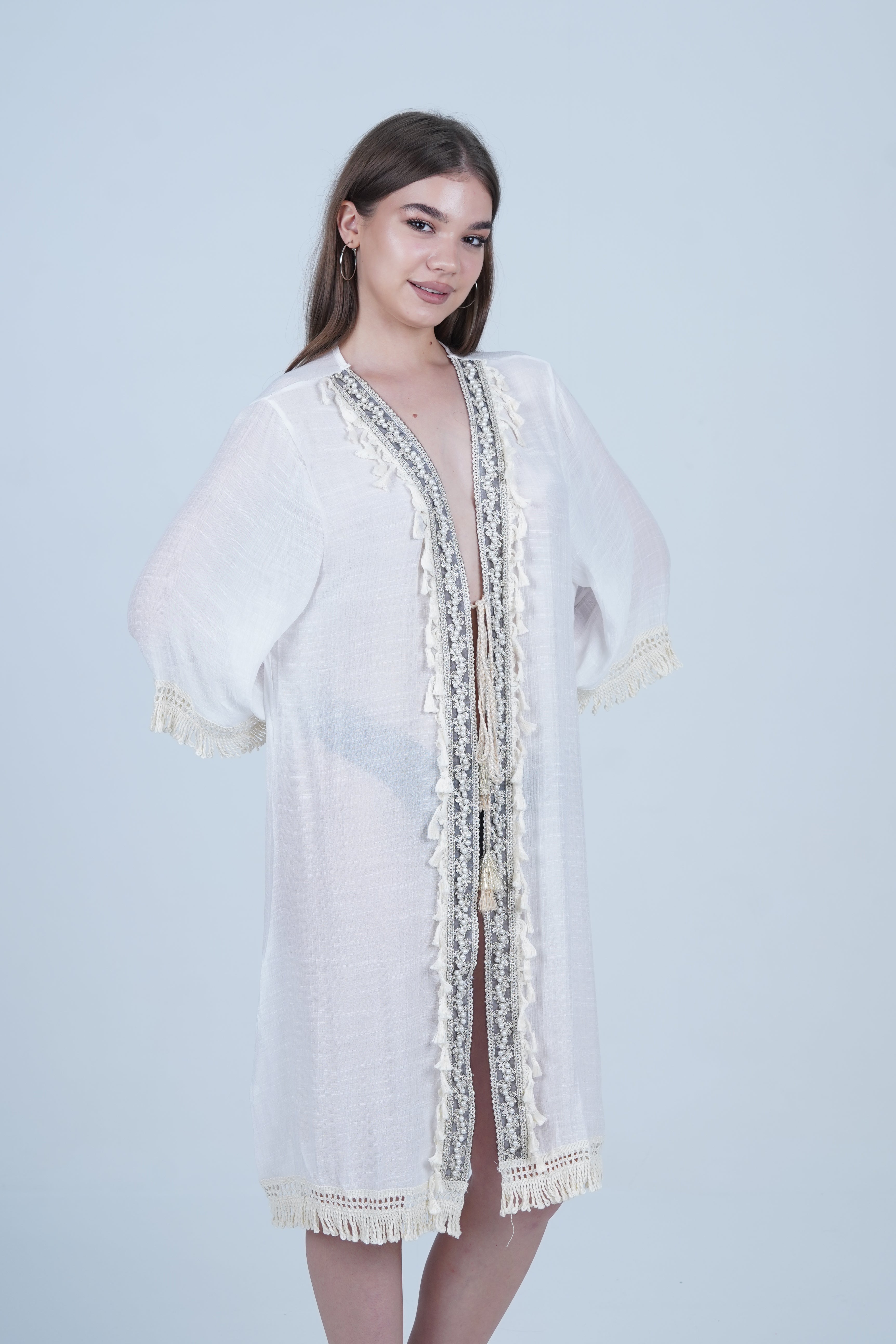 AXTZH  Lightweight Resort Cover-Up Featuring Crochet Detailing and Breezy Fit X4511-IVORY-SNGA2