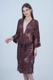 AXTZH Elegant Beachwear Cover-Up Featuring Intricate Patterns and Lightweight Drape X0808-COFFEE-SNGA2
