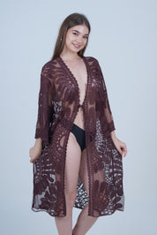 AXTZH Elegant Beachwear Cover-Up Featuring Intricate Patterns and Lightweight Drape X0808-COFFEE-SNGA2