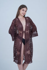 AXTZH Elegant Beachwear Cover-Up Featuring Intricate Patterns and Lightweight Drape X0808-COFFEE-SNGA2