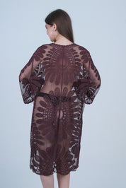 AXTZH Elegant Beachwear Cover-Up Featuring Intricate Patterns and Lightweight Drape X0808-COFFEE-SNGA2