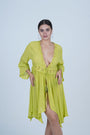 AXTZH Flowing Sarong-Inspired Beachwear Dress with Bell Sleeves and Tie-Up Waist X0629-MEADOW-SNGA2