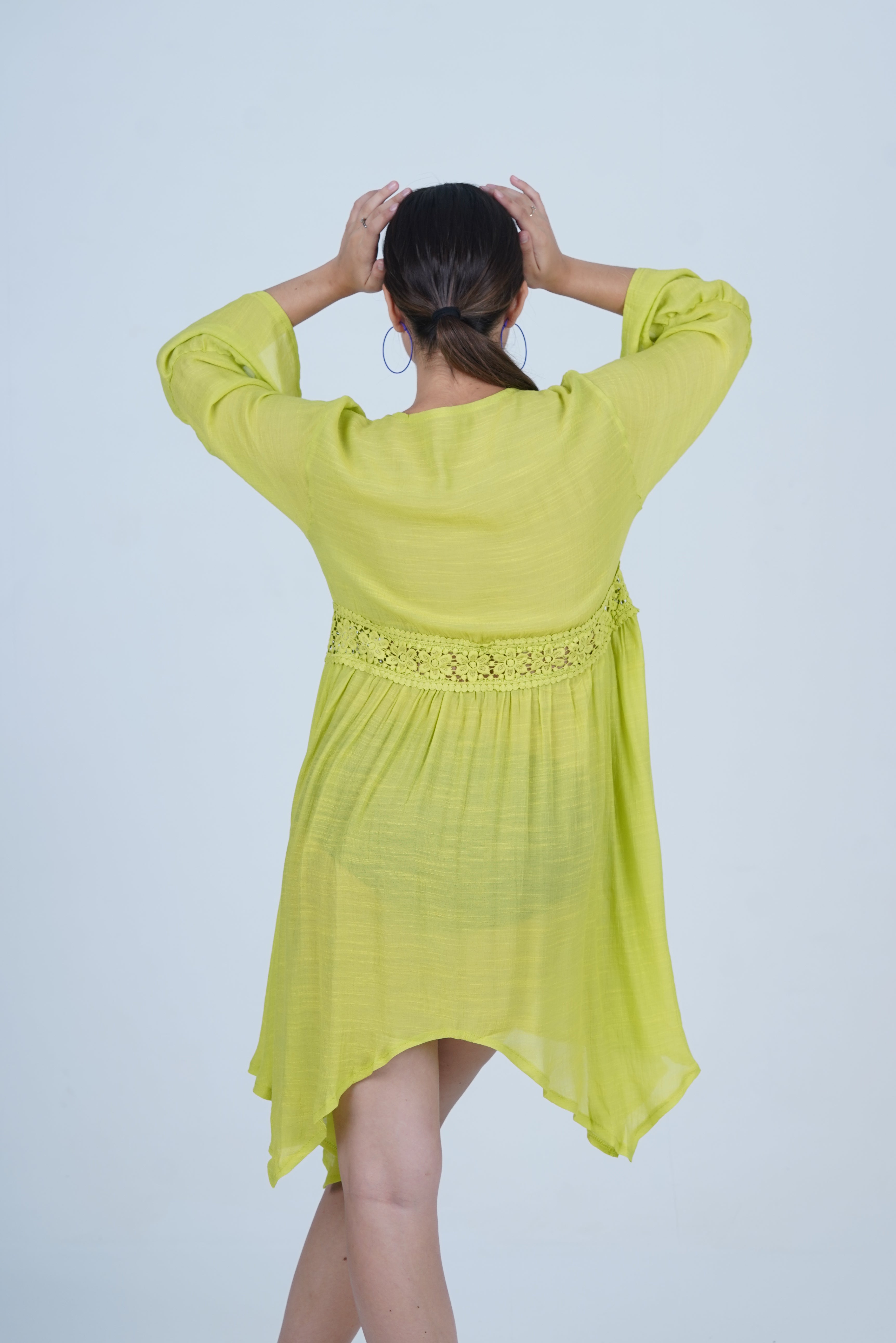 AXTZH Flowing Sarong-Inspired Beachwear Dress with Bell Sleeves and Tie-Up Waist X0629-MEADOW-SNGA2