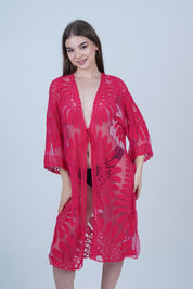 AXTZH Elegant Beachwear Cover-Up Featuring Intricate Patterns and Lightweight Drape X0808-FUCHSIA-SNGA2