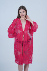 AXTZH Elegant Beachwear Cover-Up Featuring Intricate Patterns and Lightweight Drape X0808-FUCHSIA-SNGA2