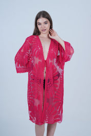 AXTZH Elegant Beachwear Cover-Up Featuring Intricate Patterns and Lightweight Drape X0808-FUCHSIA-SNGA2