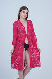 AXTZH Elegant Beachwear Cover-Up Featuring Intricate Patterns and Lightweight Drape X0808-FUCHSIA-SNGA2