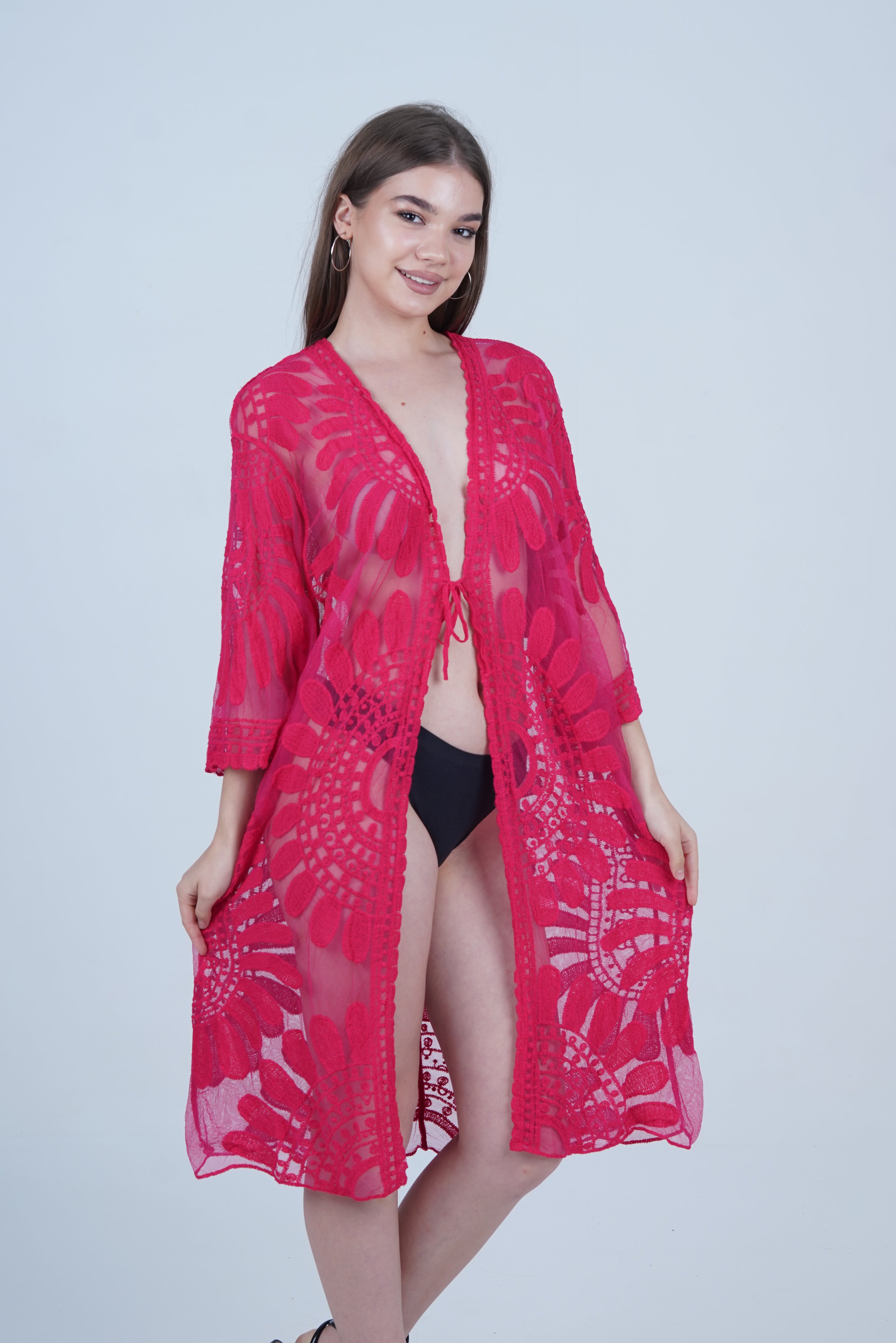 AXTZH Elegant Beachwear Cover-Up Featuring Intricate Patterns and Lightweight Drape X0808-FUCHSIA-SNGA2