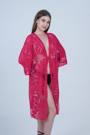 AXTZH Elegant Beachwear Cover-Up Featuring Intricate Patterns and Lightweight Drape X0808-FUCHSIA-SNGA2