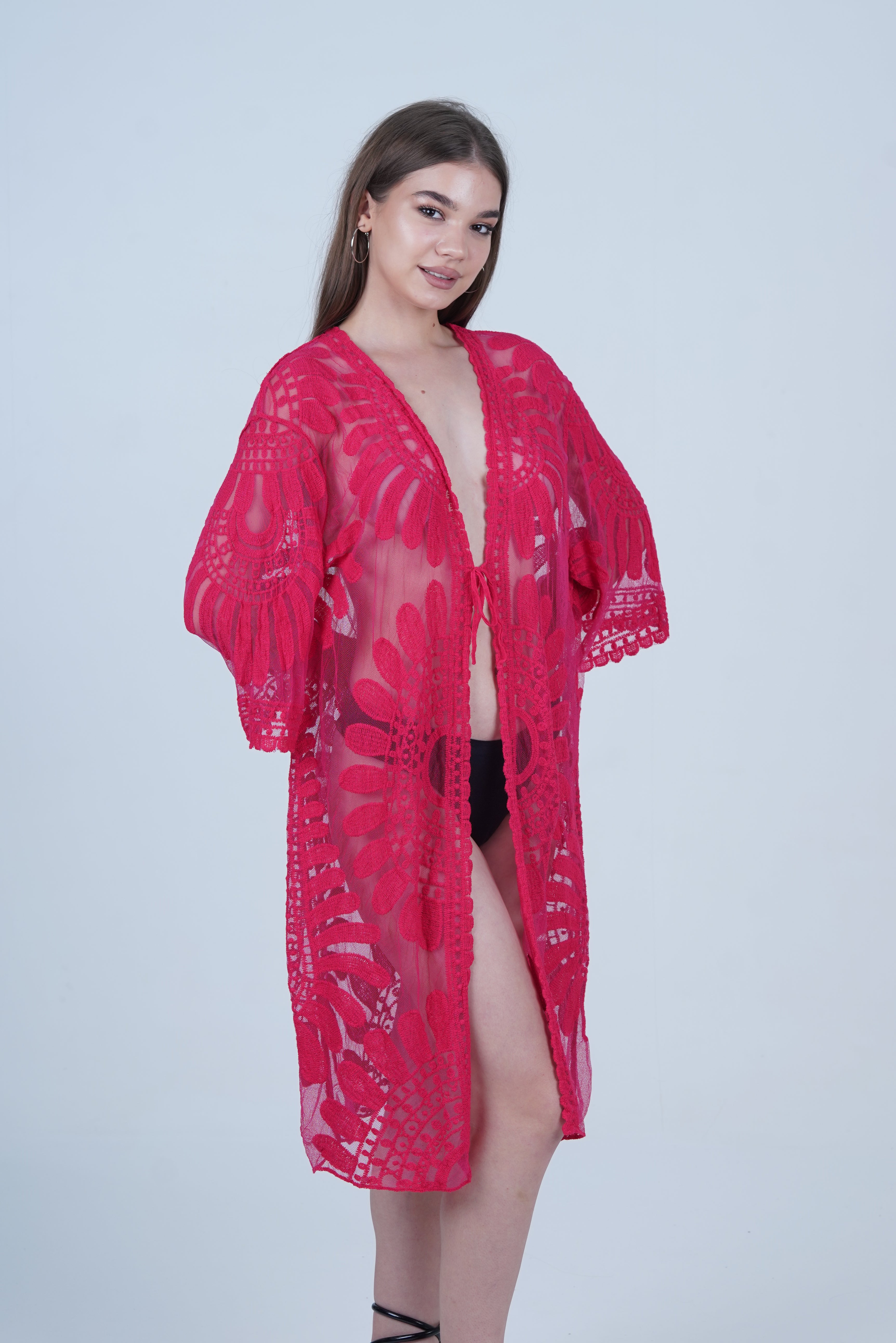 AXTZH Elegant Beachwear Cover-Up Featuring Intricate Patterns and Lightweight Drape X0808-FUCHSIA-SNGA2
