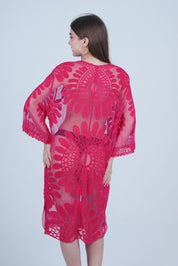 AXTZH Elegant Beachwear Cover-Up Featuring Intricate Patterns and Lightweight Drape X0808-FUCHSIA-SNGA2