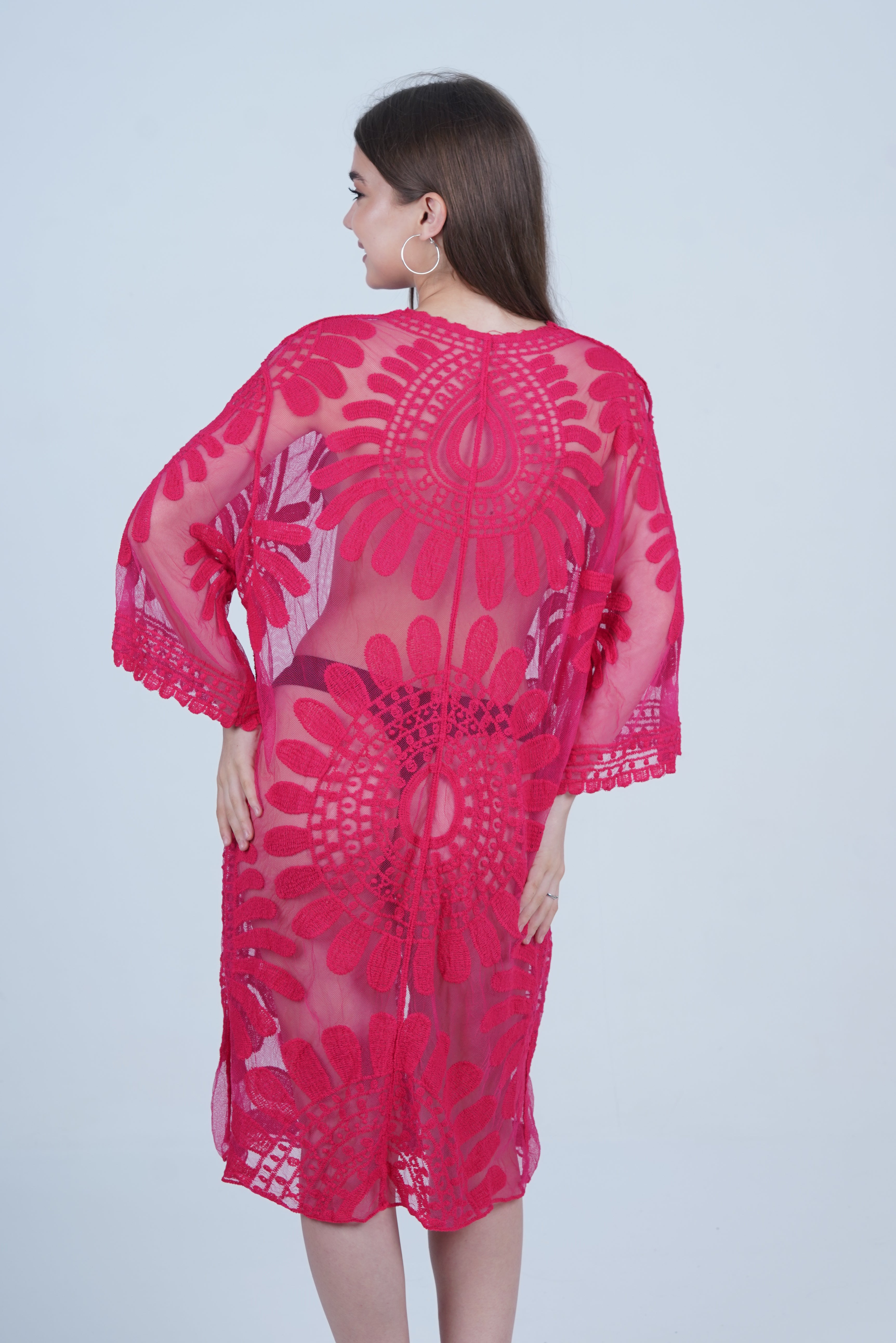 AXTZH Elegant Beachwear Cover-Up Featuring Intricate Patterns and Lightweight Drape X0808-FUCHSIA-SNGA2