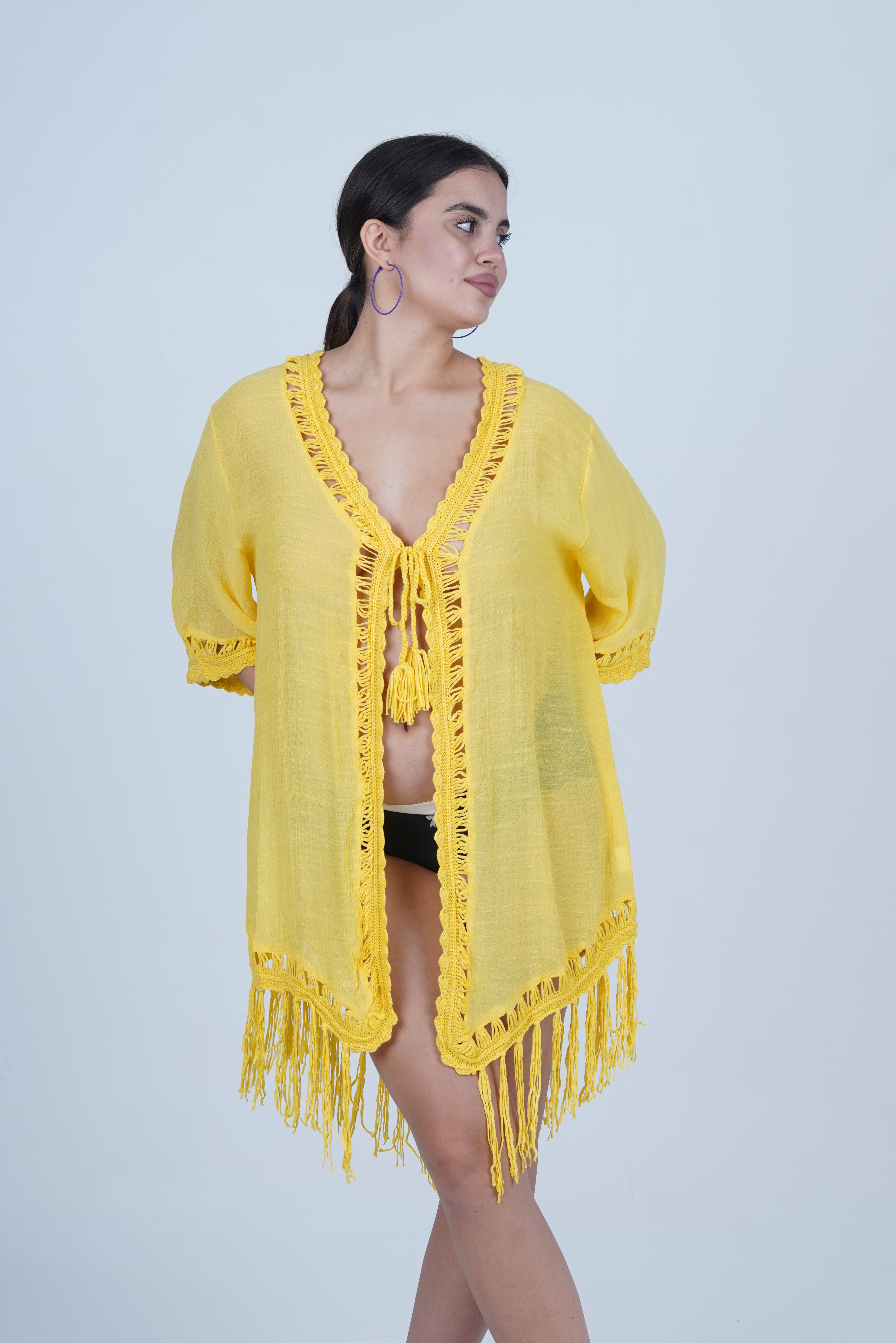 AXTZH  Relaxed-Fit Beach Kimono Featuring Handcrafted Detailing and Free-Flowing Finish X0114-CORNSILK-SNGA2