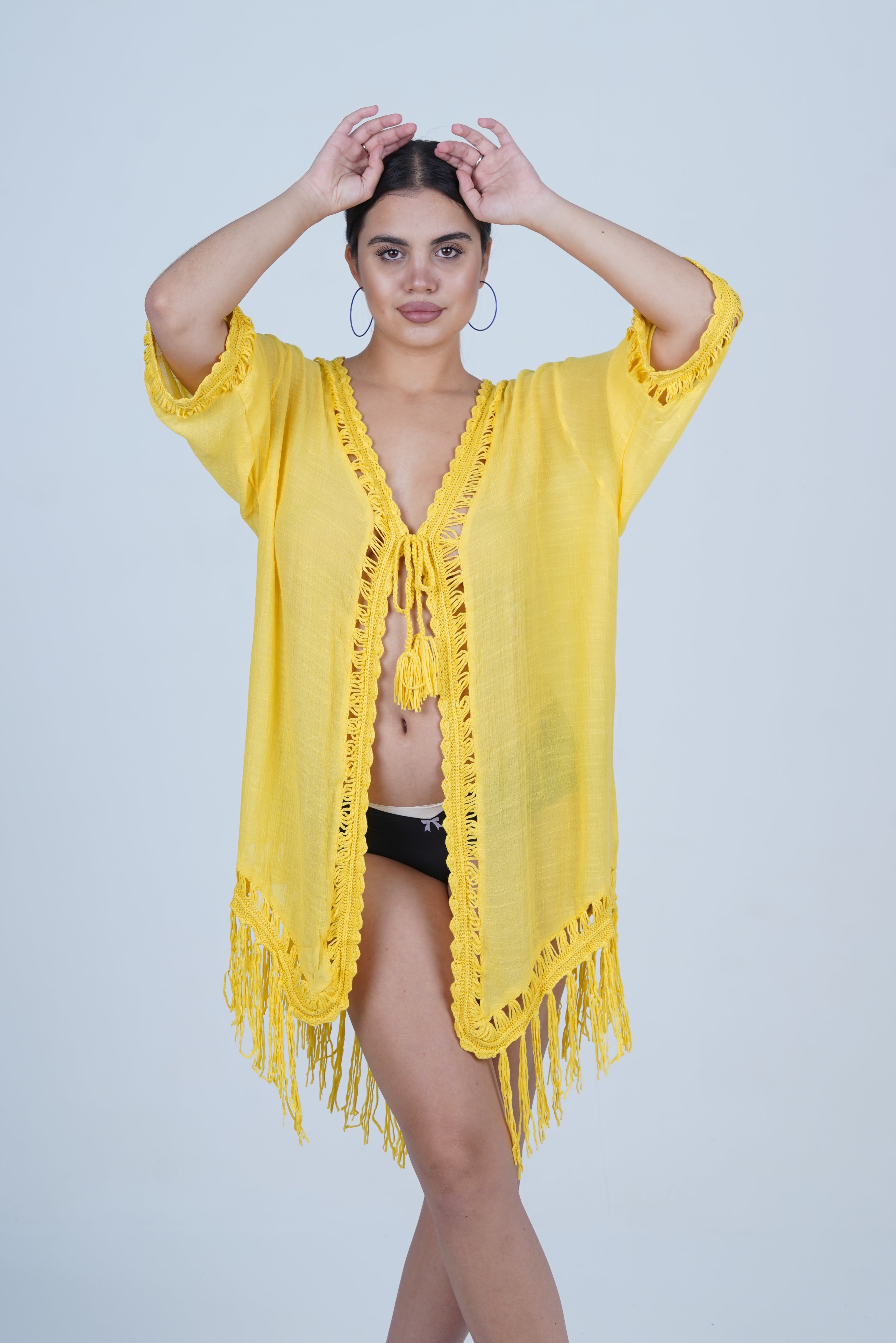 AXTZH  Relaxed-Fit Beach Kimono Featuring Handcrafted Detailing and Free-Flowing Finish X0114-CORNSILK-SNGA2