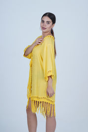 AXTZH  Relaxed-Fit Beach Kimono Featuring Handcrafted Detailing and Free-Flowing Finish X0114-CORNSILK-SNGA2