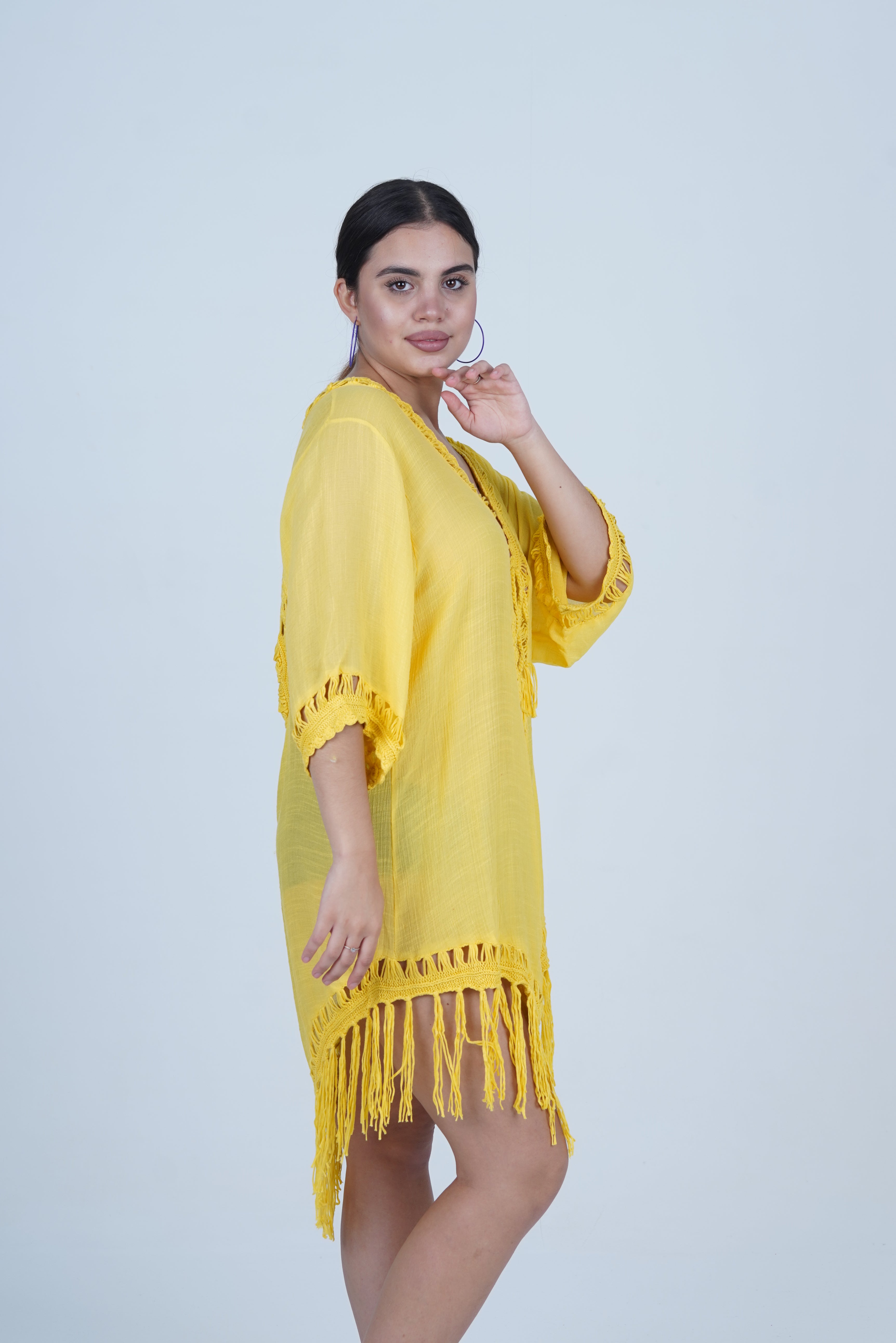 AXTZH  Relaxed-Fit Beach Kimono Featuring Handcrafted Detailing and Free-Flowing Finish X0114-CORNSILK-SNGA2
