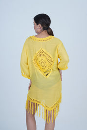 AXTZH  Relaxed-Fit Beach Kimono Featuring Handcrafted Detailing and Free-Flowing Finish X0114-CORNSILK-SNGA2