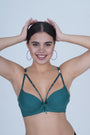 AXTZH Strappy Plunge Bra with Underwire Support and Statement Front Detailing AB2802-PINE-DP201