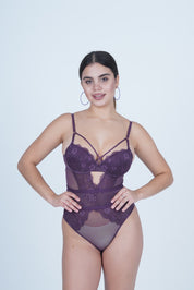 BELLAGIO Women’s One-Piece Bodysuit with Delicate Lace and Structured Fit for Alluring Style BB6666-WINE-BS1P