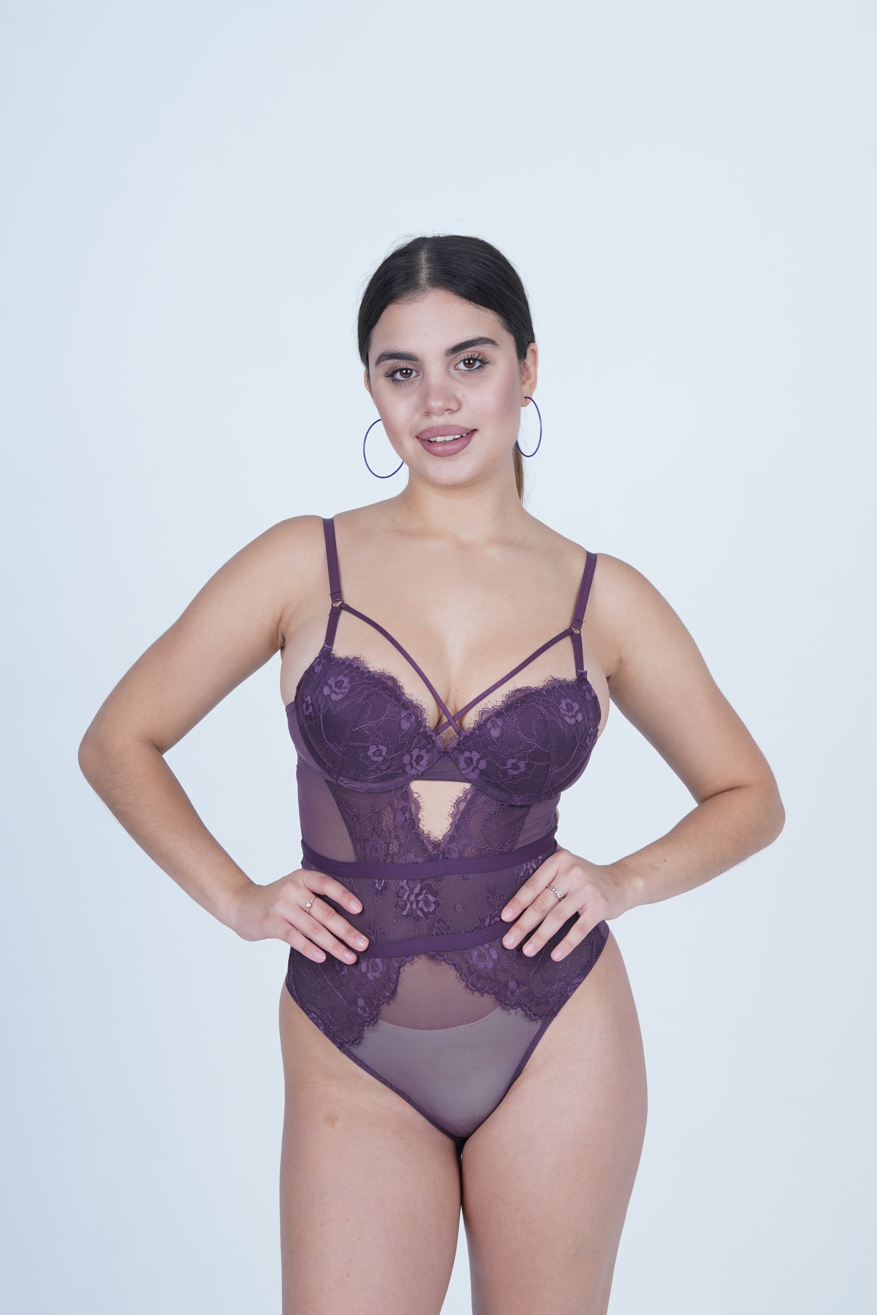 BELLAGIO Women’s One-Piece Bodysuit with Delicate Lace and Structured Fit for Alluring Style BB6666-WINE-BS1P