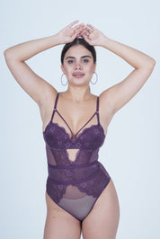 BELLAGIO Women’s One-Piece Bodysuit with Delicate Lace and Structured Fit for Alluring Style BB6666-WINE-BS1P