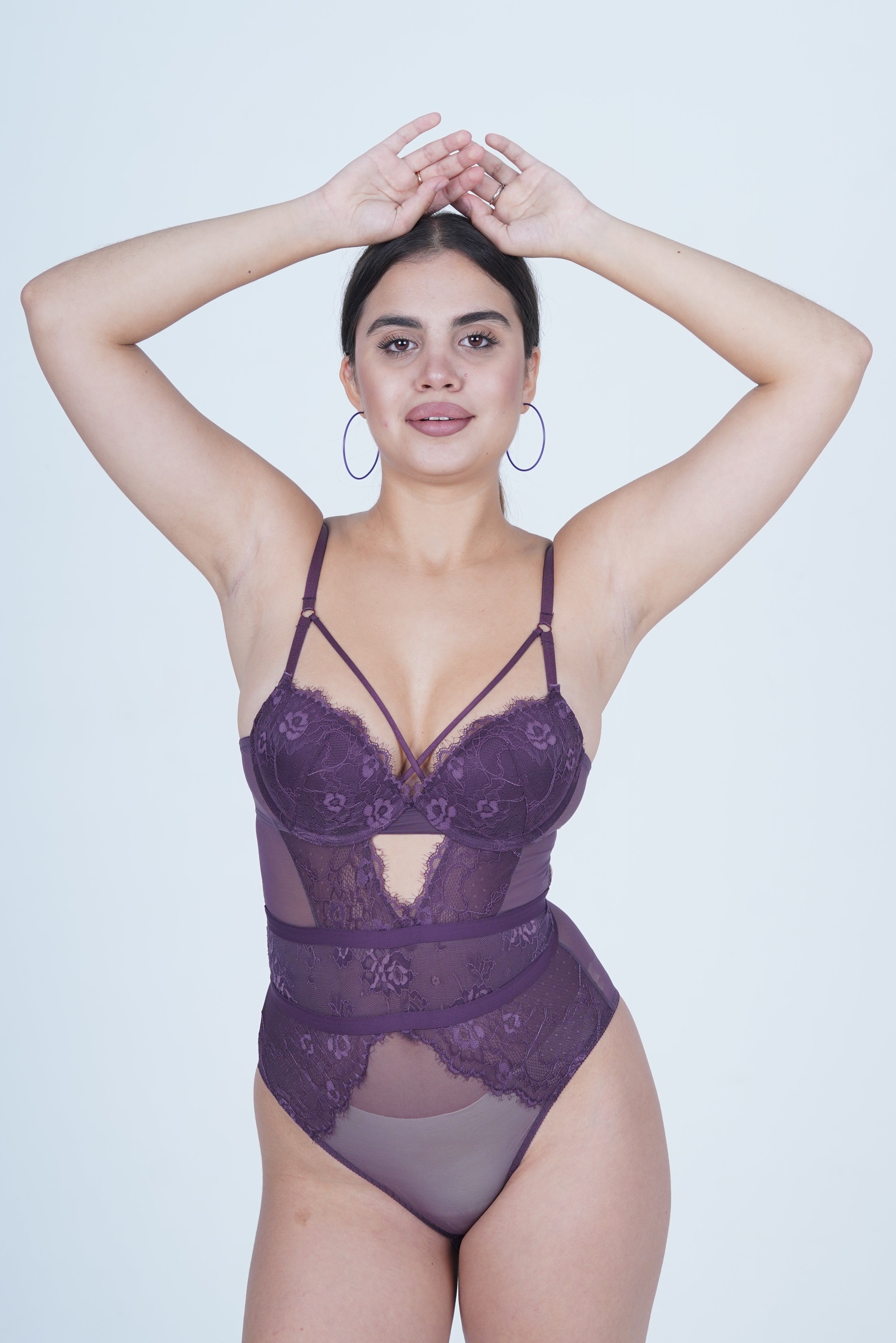 BELLAGIO Women’s One-Piece Bodysuit with Delicate Lace and Structured Fit for Alluring Style BB6666-WINE-BS1P