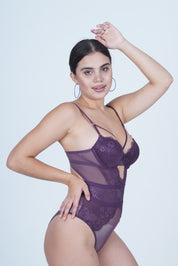 BELLAGIO Women’s One-Piece Bodysuit with Delicate Lace and Structured Fit for Alluring Style BB6666-WINE-BS1P